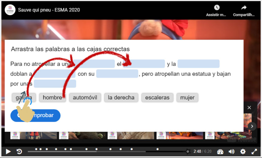 Arrastrar la palabra correcta en un video